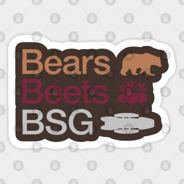 Bears Beets Battlestar Galactica Sticker by boostr29